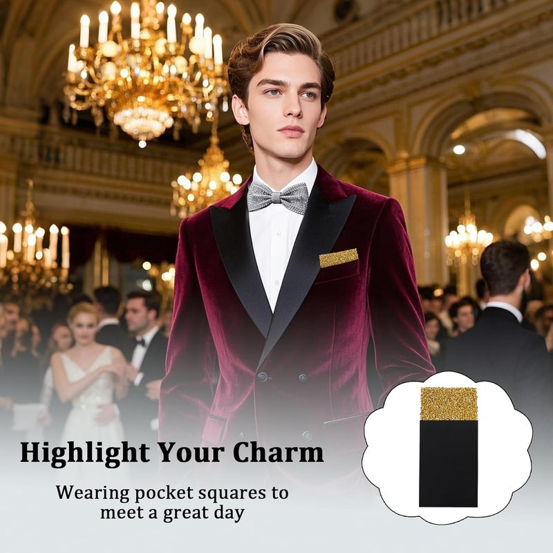 LJBFNN Store Rhinestone Mens Pocket Square on Card Prefolded Pocket Squares for Men Suit Handkerchiefs for Festival Stage Party - Image 1